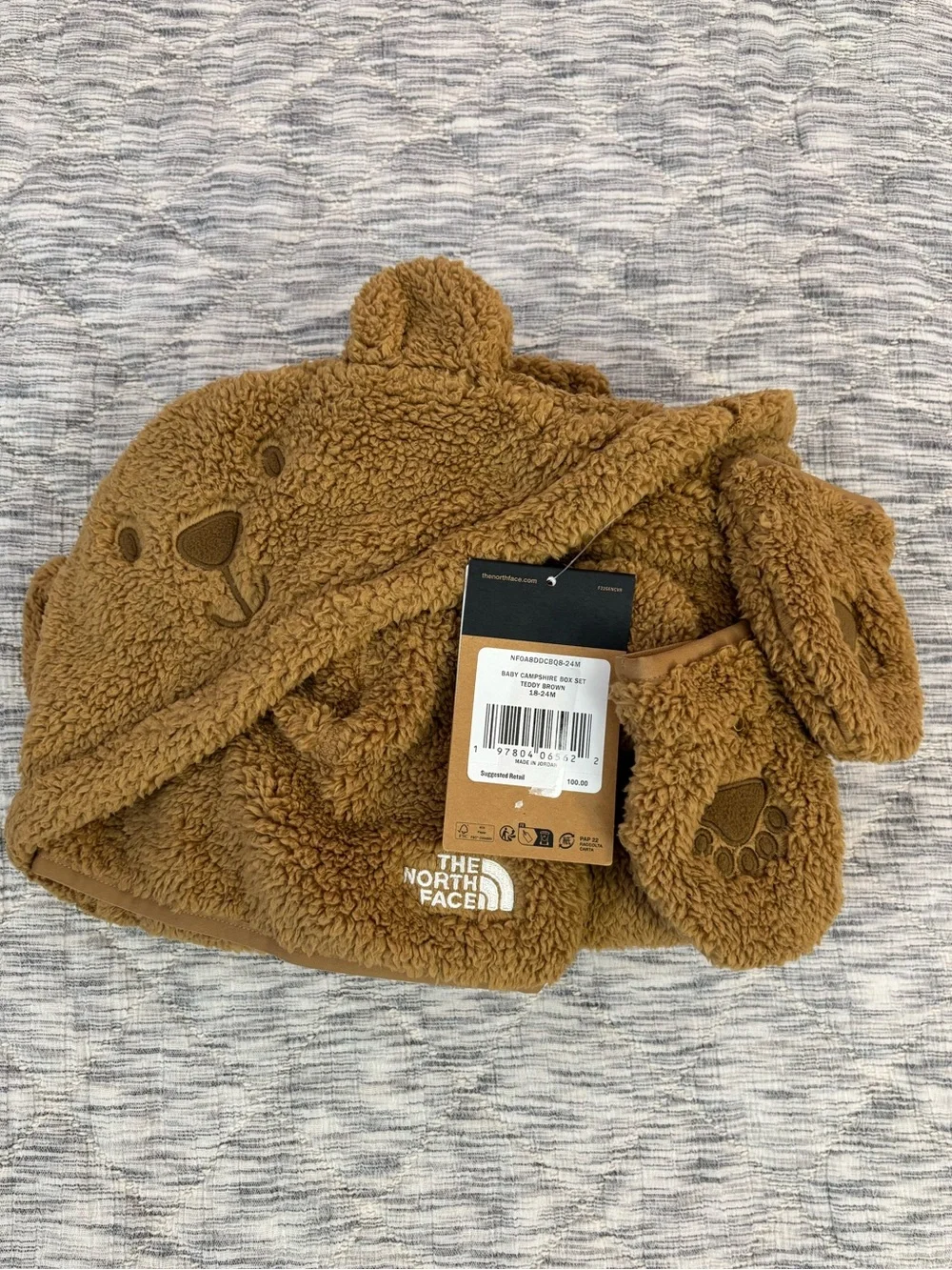 The North Face Baby Campshire Box Set In Teddy Brown Sz 18-24months NWT-